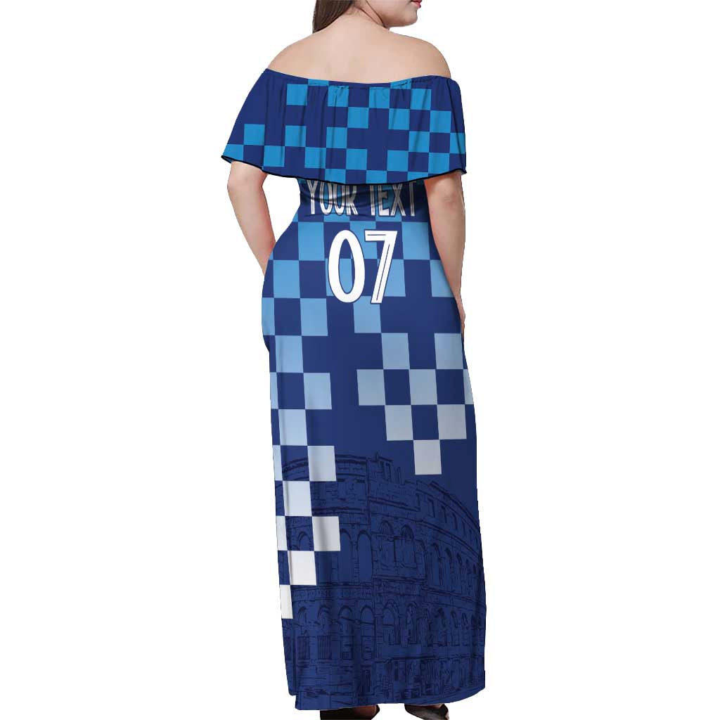Croatia Football 2025 Custom Off Shoulder Maxi Dress Blue Hrvatska Kockasti - Pula Arena