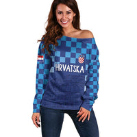 Croatia Football 2025 Custom Off Shoulder Sweater Blue Hrvatska Kockasti - Pula Arena