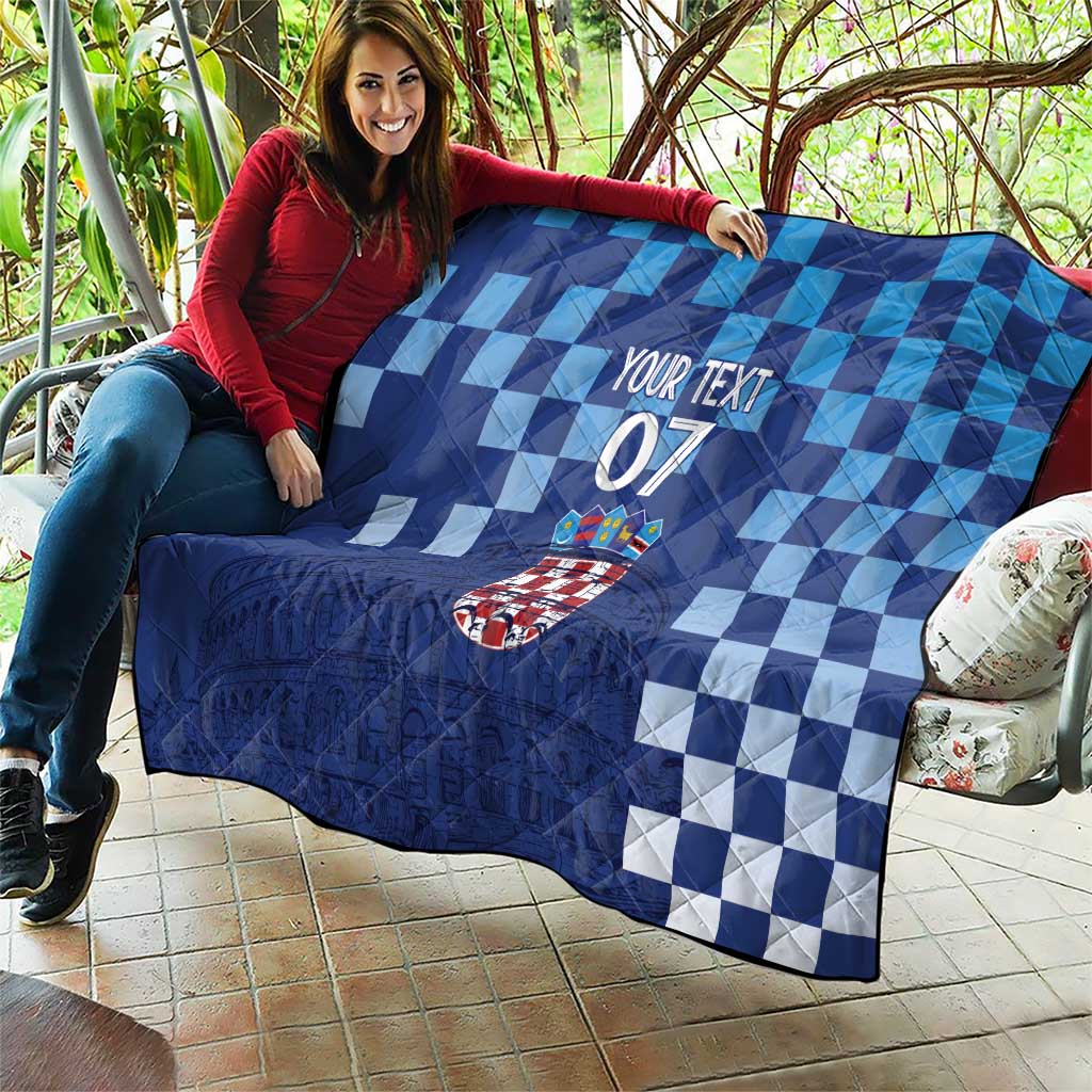 Croatia Football 2025 Custom Quilt Blue Hrvatska Kockasti - Pula Arena