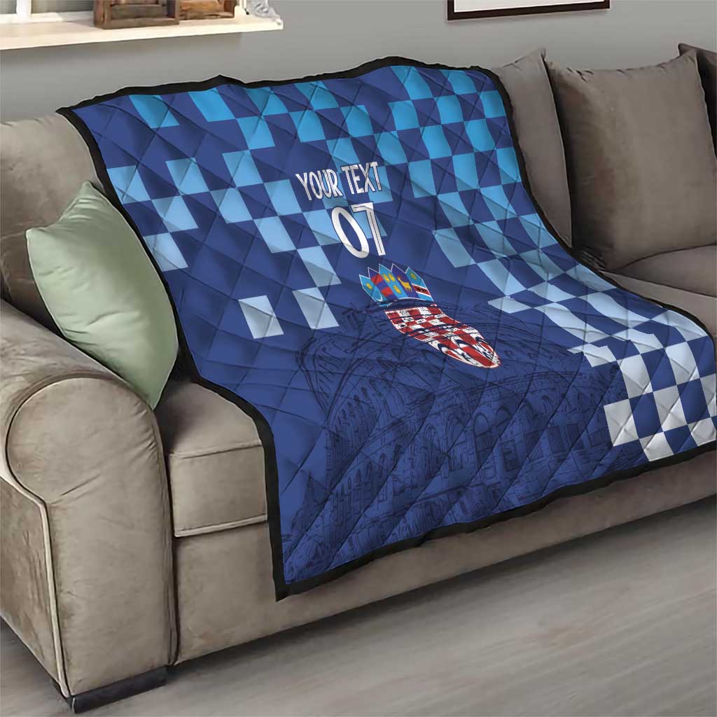 Croatia Football 2025 Custom Quilt Blue Hrvatska Kockasti - Pula Arena