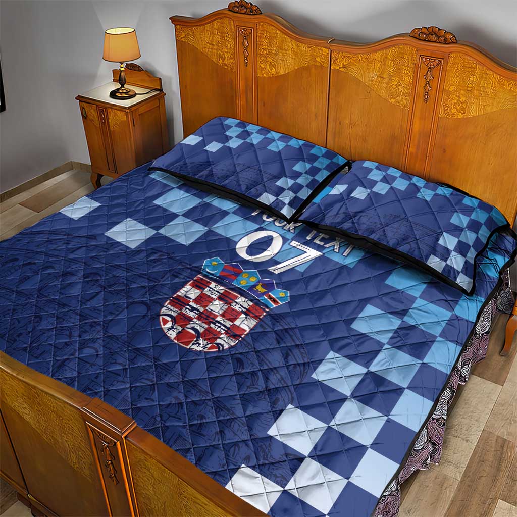 Croatia Football 2025 Custom Quilt Bed Set Blue Hrvatska Kockasti - Pula Arena