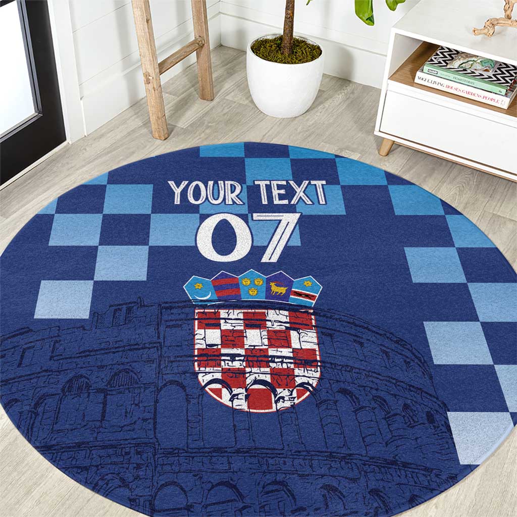 Croatia Football 2025 Custom Round Carpet Blue Hrvatska Kockasti - Pula Arena