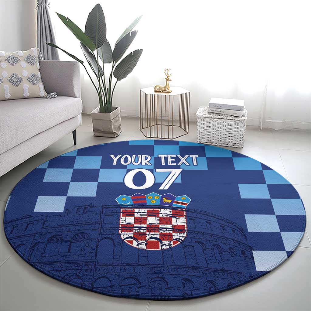 Croatia Football 2025 Custom Round Carpet Blue Hrvatska Kockasti - Pula Arena