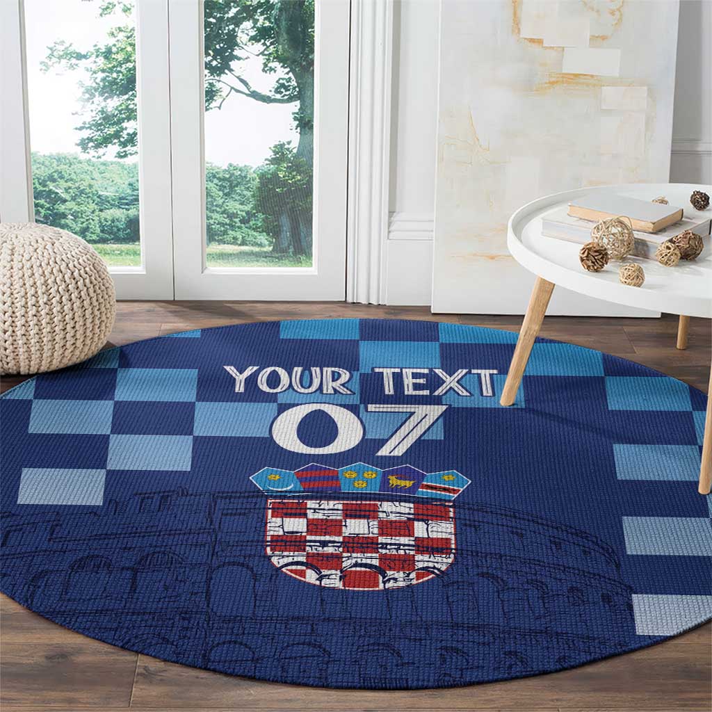 Croatia Football 2025 Custom Round Carpet Blue Hrvatska Kockasti - Pula Arena