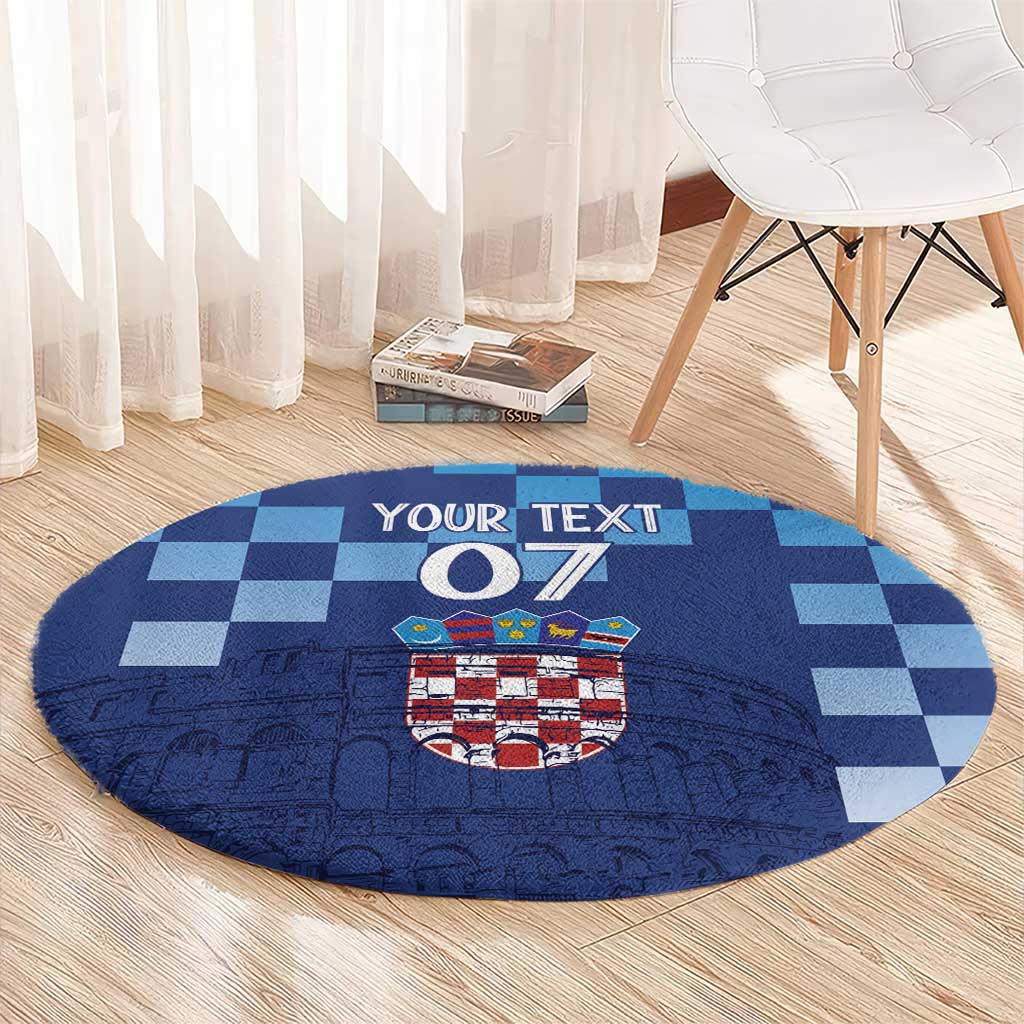 Croatia Football 2025 Custom Round Carpet Blue Hrvatska Kockasti - Pula Arena