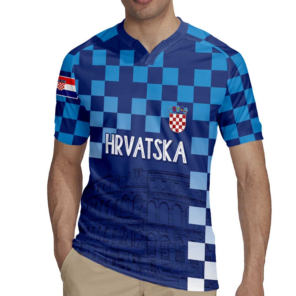 Croatia Football 2025 Custom Rugby Jersey Blue Hrvatska Kockasti - Pula Arena