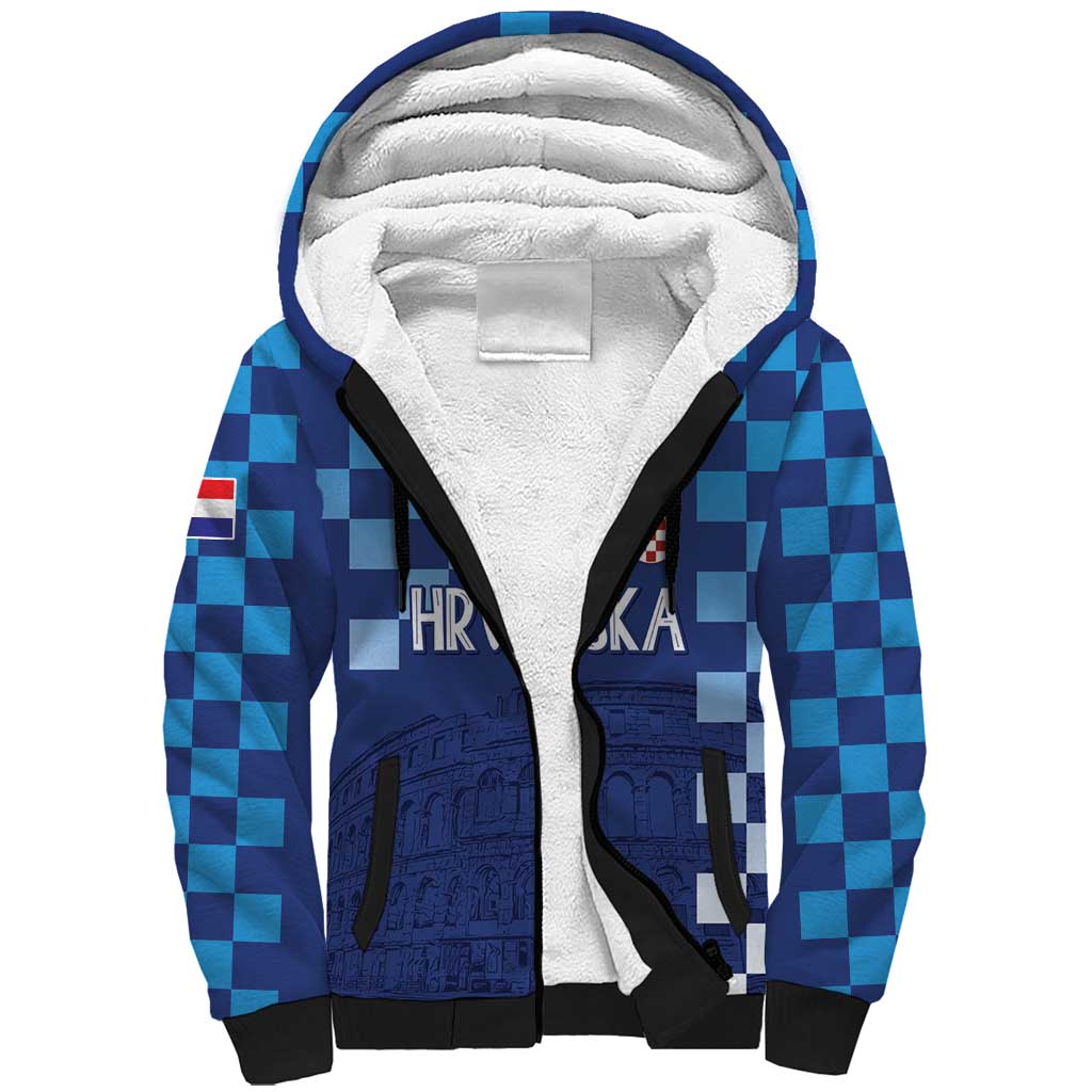 Croatia Football 2025 Custom Sherpa Hoodie Blue Hrvatska Kockasti - Pula Arena
