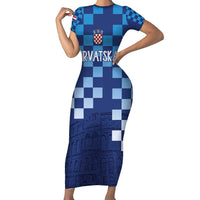 Croatia Football 2025 Custom Short Sleeve Bodycon Dress Blue Hrvatska Kockasti - Pula Arena