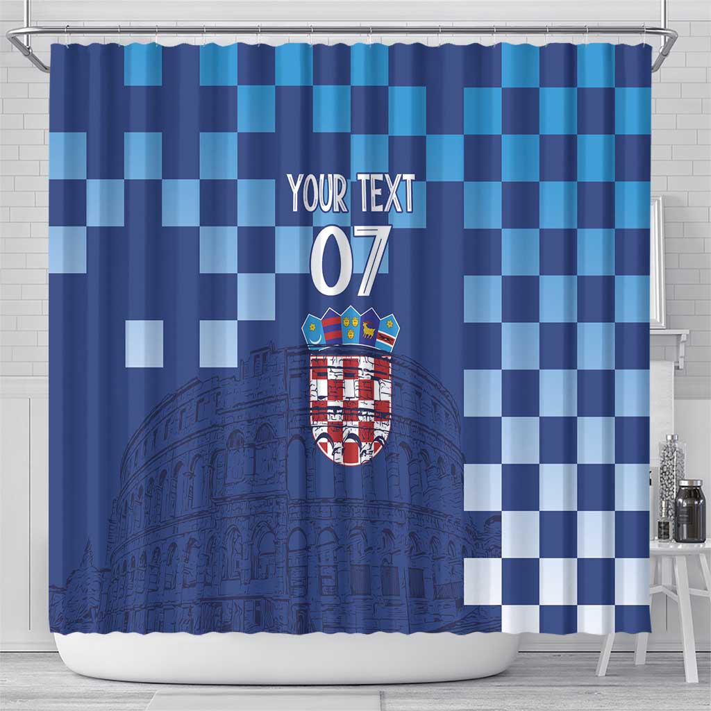 Croatia Football 2025 Custom Shower Curtain Blue Hrvatska Kockasti - Pula Arena