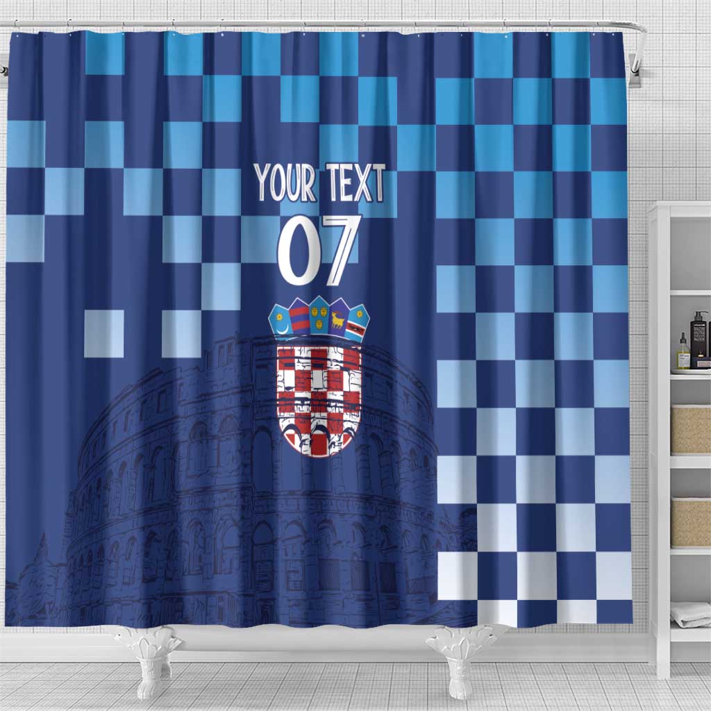 Croatia Football 2025 Custom Shower Curtain Blue Hrvatska Kockasti - Pula Arena