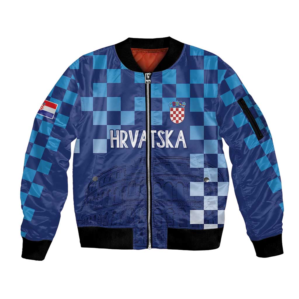 Croatia Football 2025 Custom Sleeve Zip Bomber Jacket Blue Hrvatska Kockasti - Pula Arena