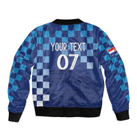 Croatia Football 2025 Custom Sleeve Zip Bomber Jacket Blue Hrvatska Kockasti - Pula Arena