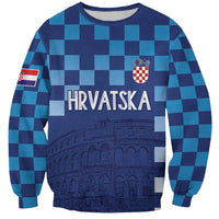 Croatia Football 2025 Custom Sweatshirt Blue Hrvatska Kockasti - Pula Arena