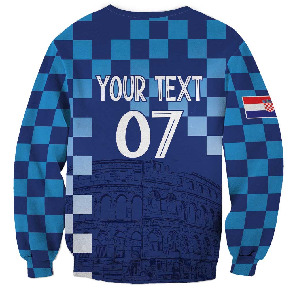 Croatia Football 2025 Custom Sweatshirt Blue Hrvatska Kockasti - Pula Arena