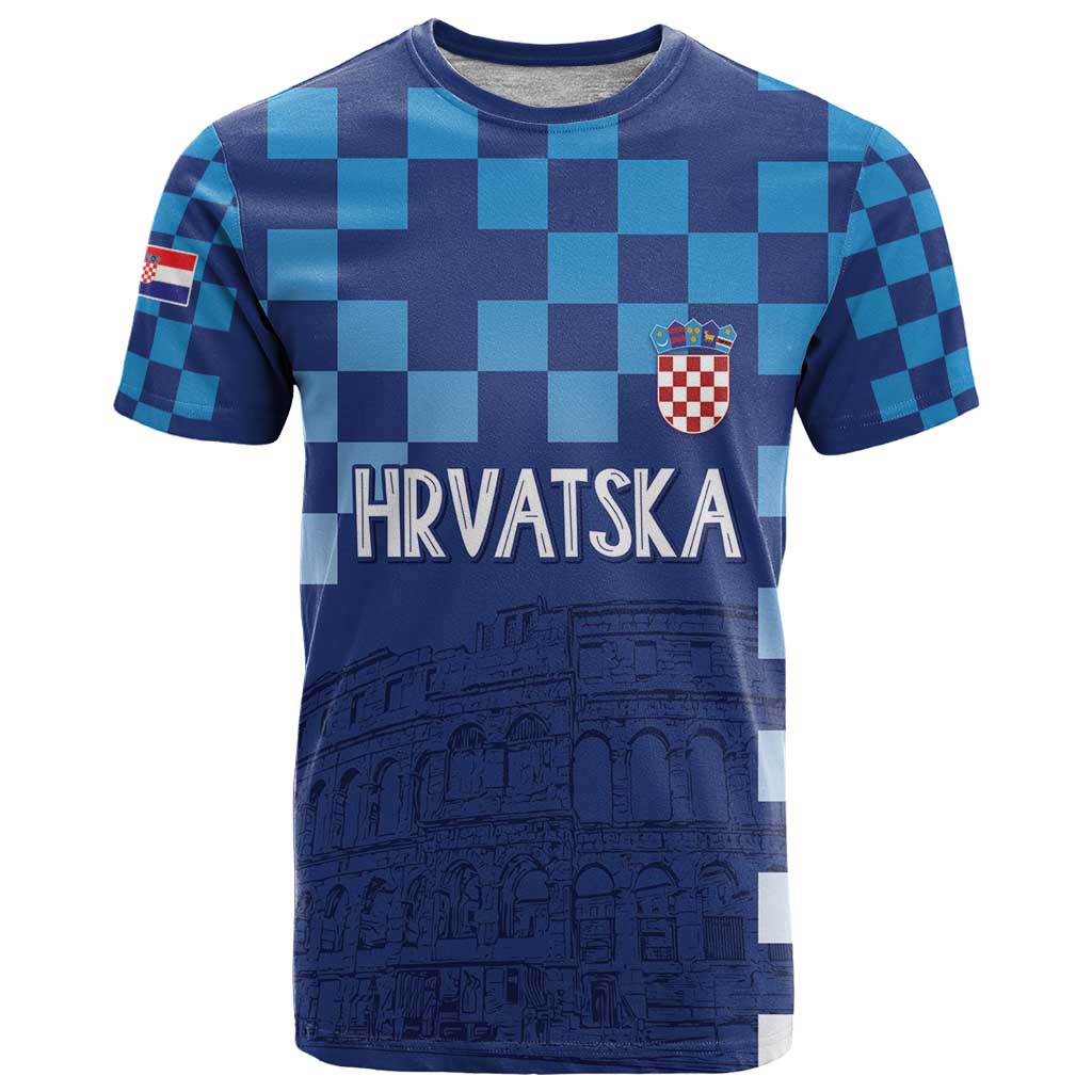 Croatia Football 2025 Custom T Shirt Blue Hrvatska Kockasti - Pula Arena