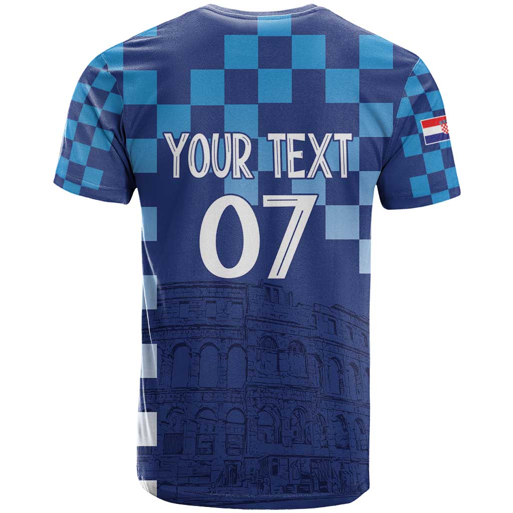 Croatia Football 2025 Custom T Shirt Blue Hrvatska Kockasti - Pula Arena