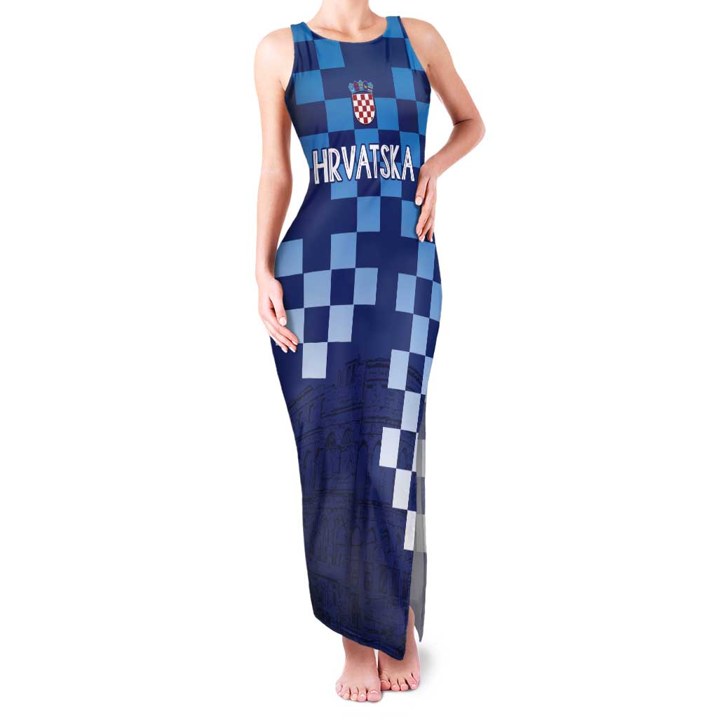 Croatia Football 2025 Custom Tank Maxi Dress Blue Hrvatska Kockasti - Pula Arena