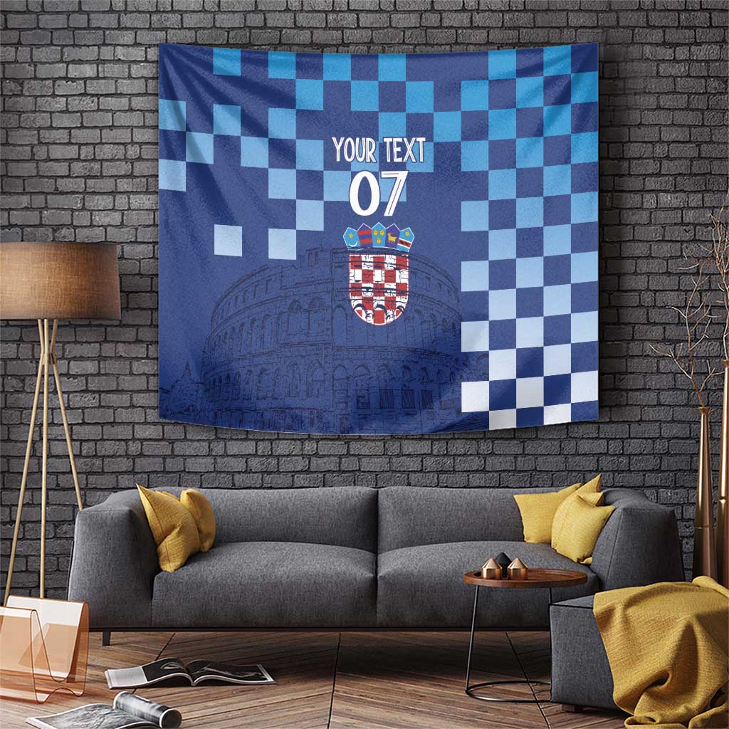 Croatia Football 2025 Custom Tapestry Blue Hrvatska Kockasti - Pula Arena