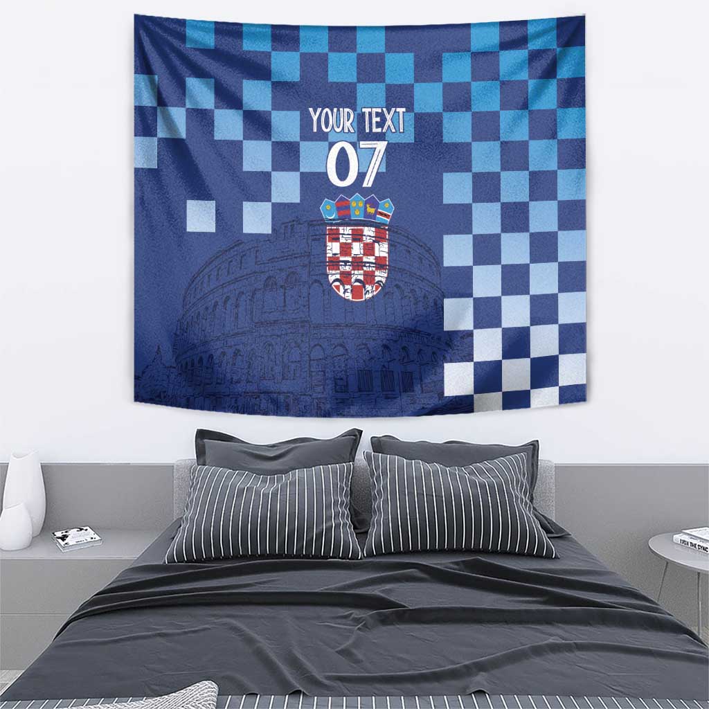Croatia Football 2025 Custom Tapestry Blue Hrvatska Kockasti - Pula Arena