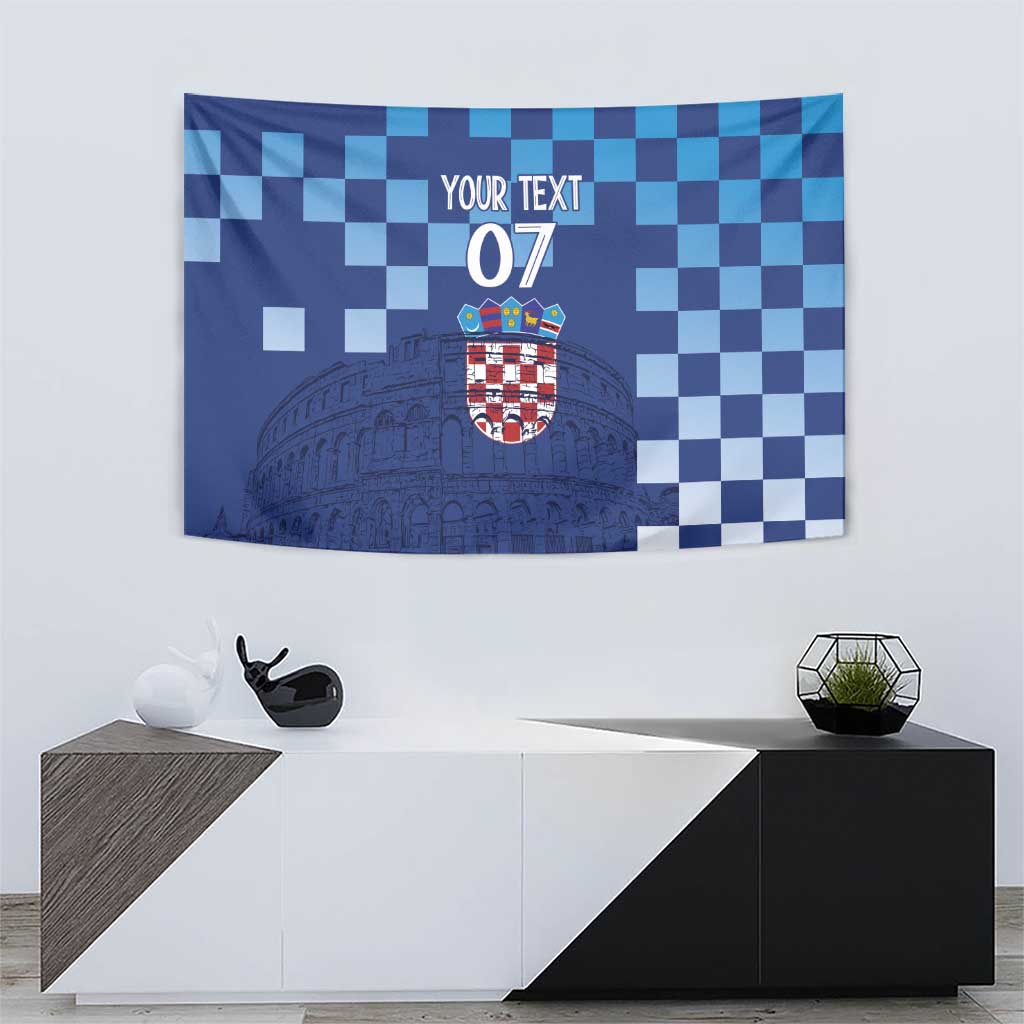 Croatia Football 2025 Custom Tapestry Blue Hrvatska Kockasti - Pula Arena