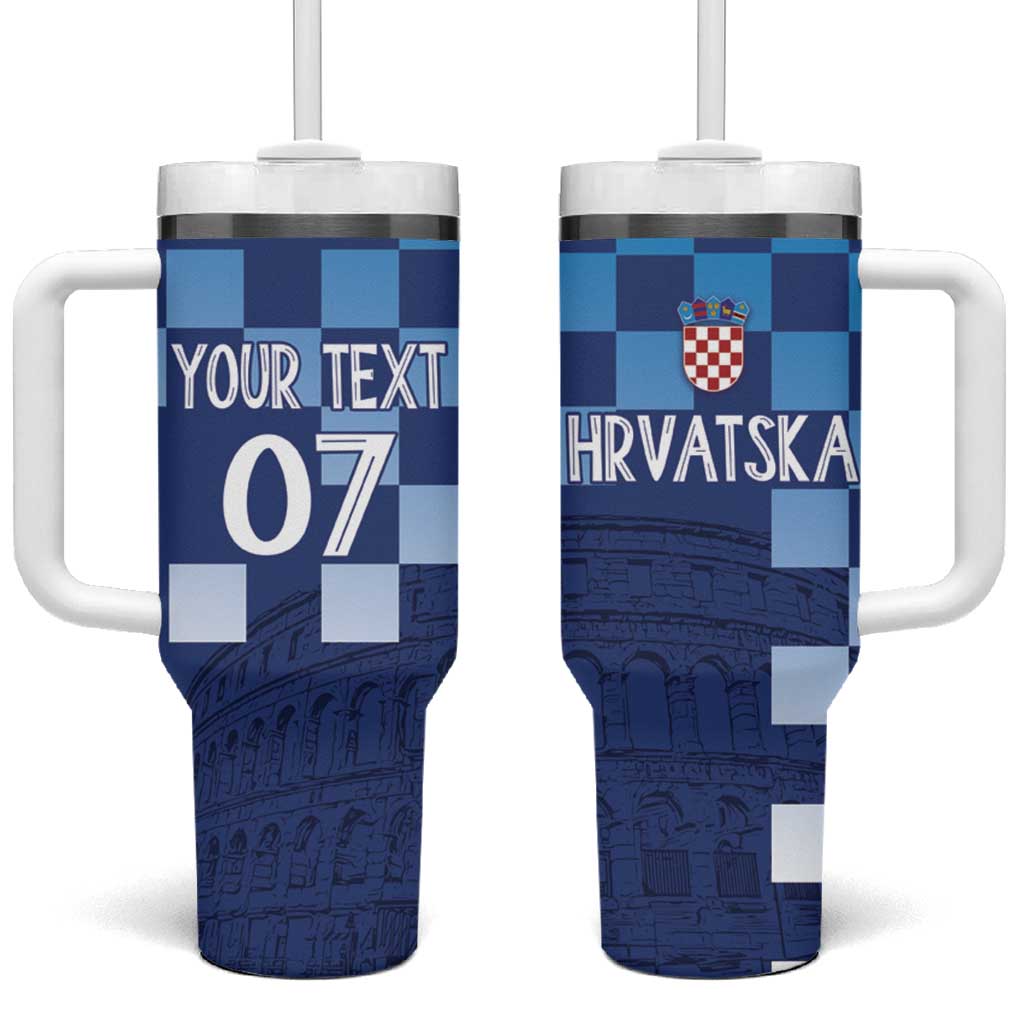 Croatia Football 2025 Custom Tumbler With Handle Blue Hrvatska Kockasti - Pula Arena