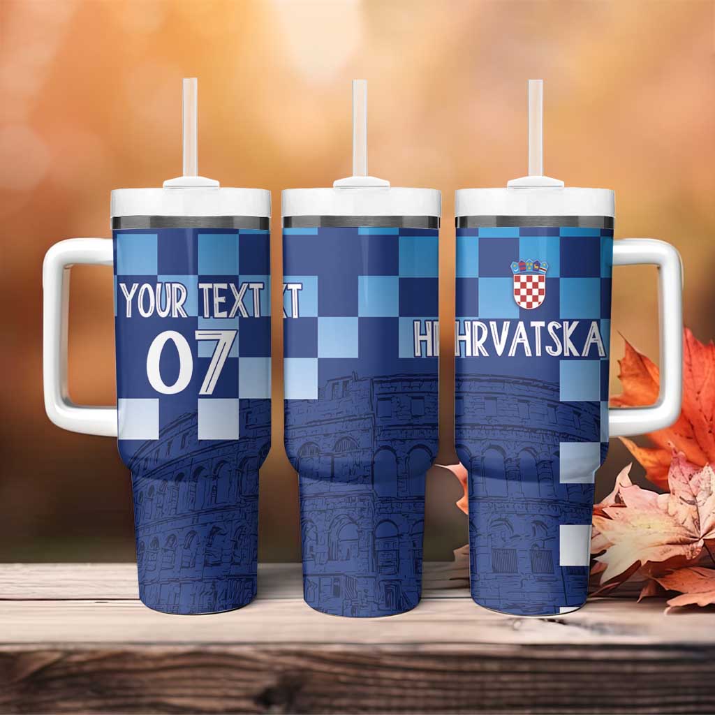 Croatia Football 2025 Custom Tumbler With Handle Blue Hrvatska Kockasti - Pula Arena
