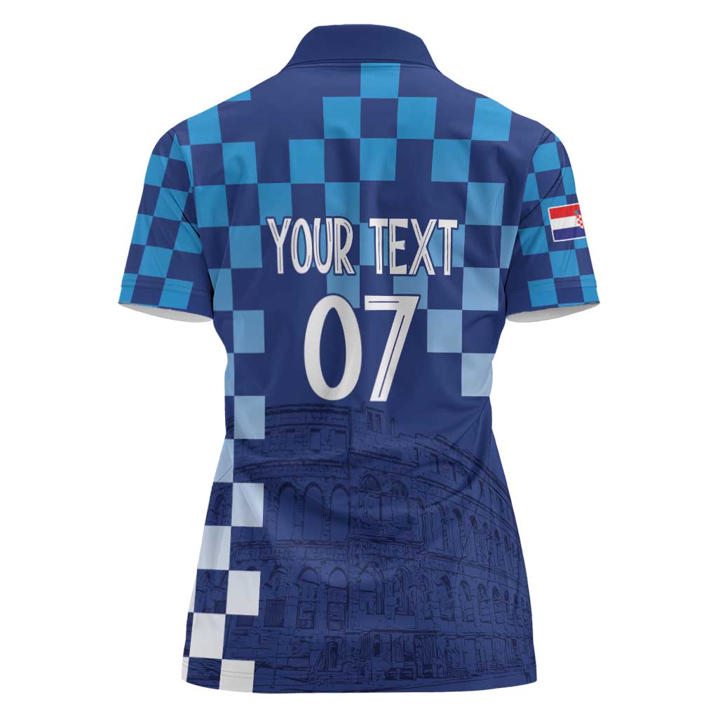 Croatia Football 2025 Custom Women Polo Shirt Blue Hrvatska Kockasti - Pula Arena