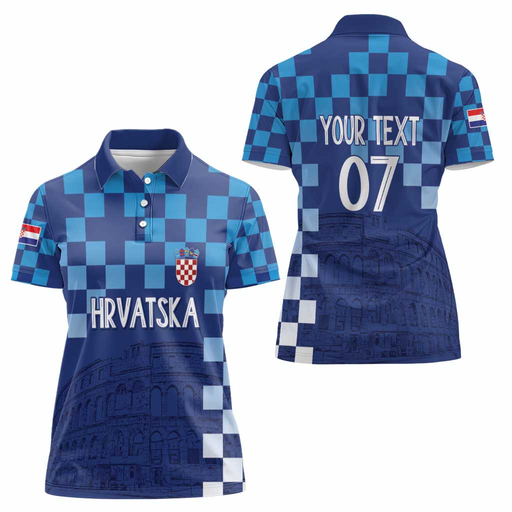 Croatia Football 2025 Custom Women Polo Shirt Blue Hrvatska Kockasti - Pula Arena
