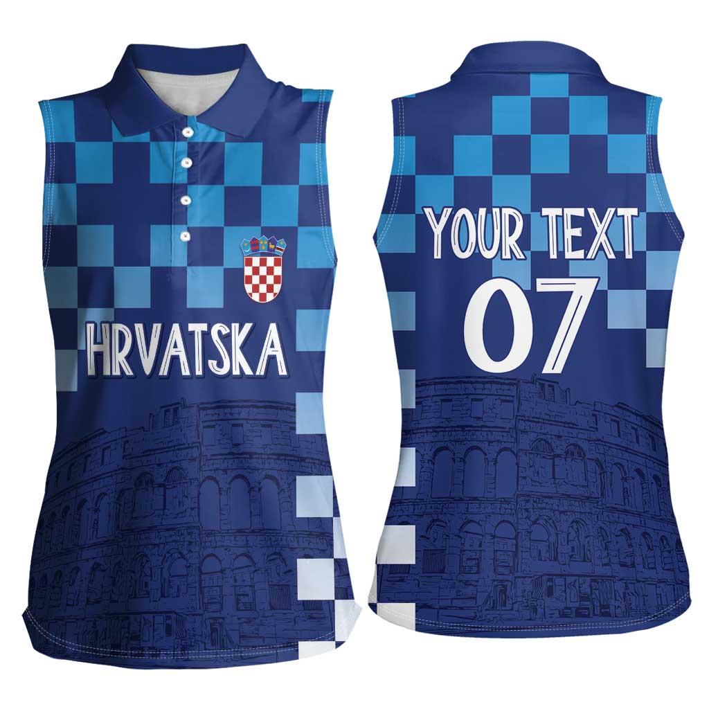 Croatia Football 2025 Custom Women Sleeveless Polo Shirt Blue Hrvatska Kockasti - Pula Arena