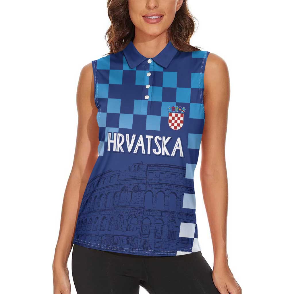 Croatia Football 2025 Custom Women Sleeveless Polo Shirt Blue Hrvatska Kockasti - Pula Arena