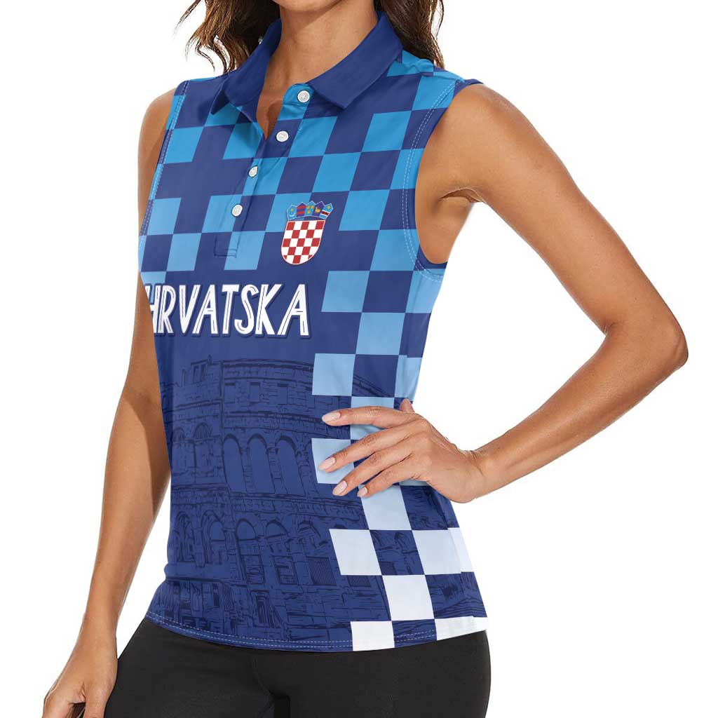 Croatia Football 2025 Custom Women Sleeveless Polo Shirt Blue Hrvatska Kockasti - Pula Arena