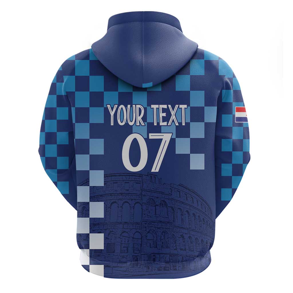 Croatia Football 2025 Custom Zip Hoodie Blue Hrvatska Kockasti - Pula Arena