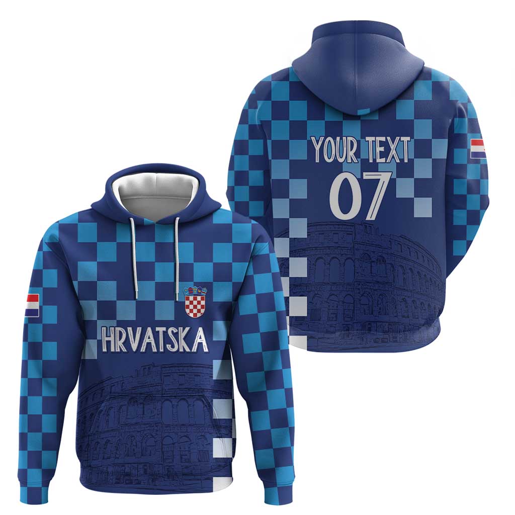 Croatia Football 2025 Custom Zip Hoodie Blue Hrvatska Kockasti - Pula Arena