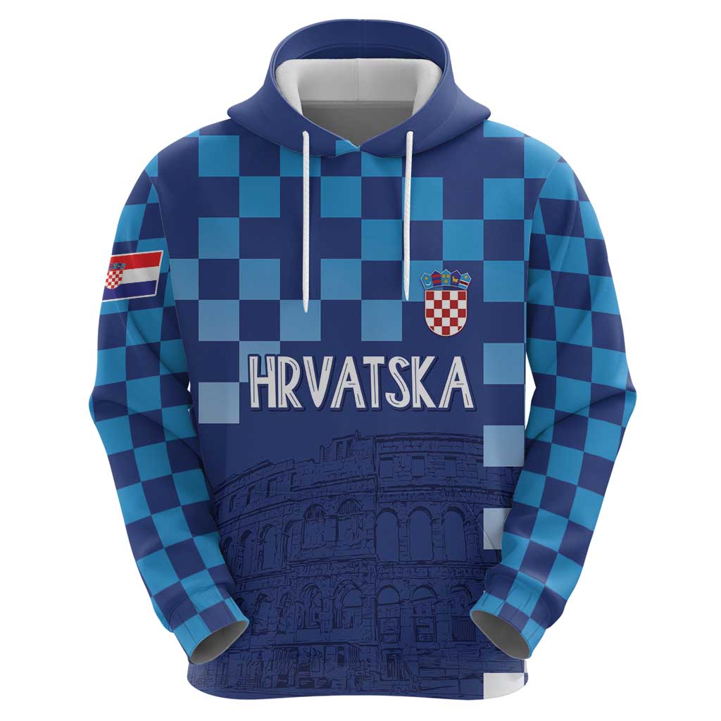 Croatia Football 2025 Custom Zip Hoodie Blue Hrvatska Kockasti - Pula Arena