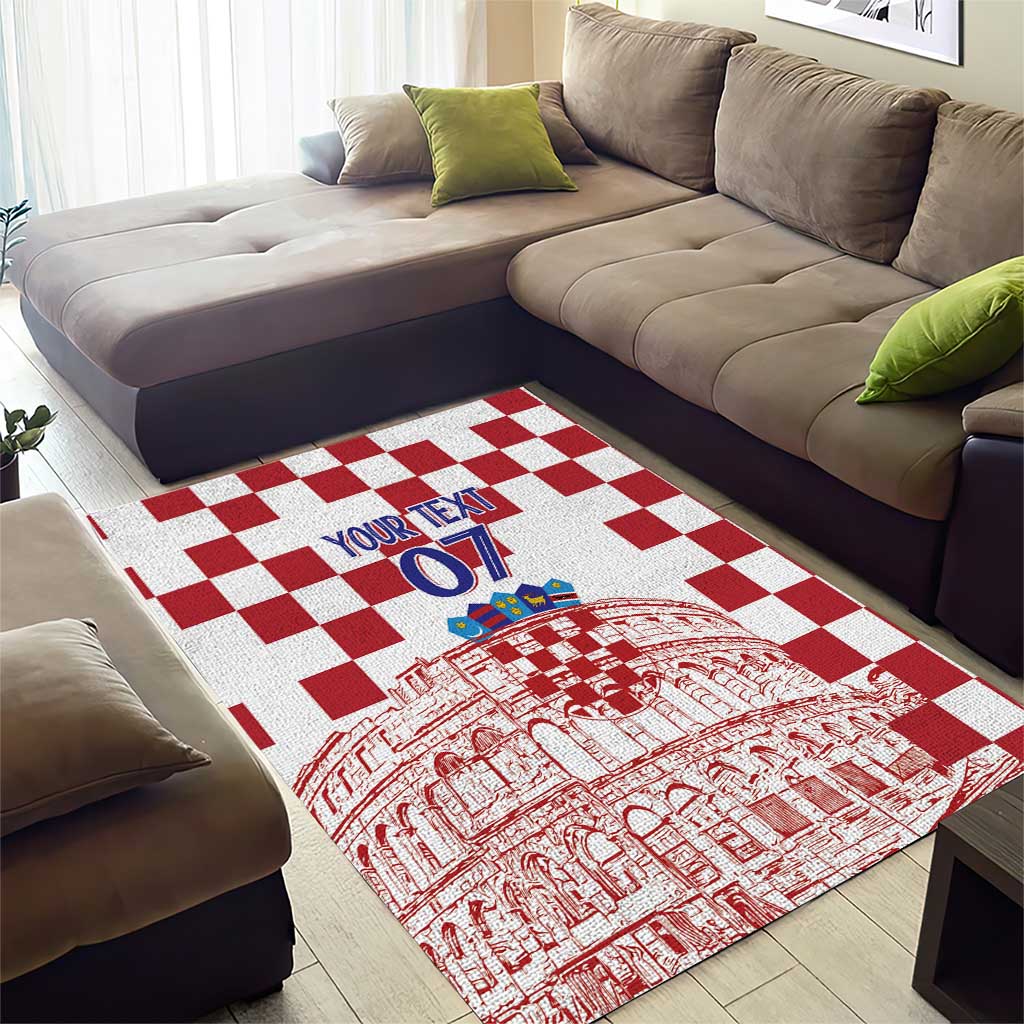 Croatia Football 2025 Custom Area Rug White Hrvatska Kockasti - Pula Arena