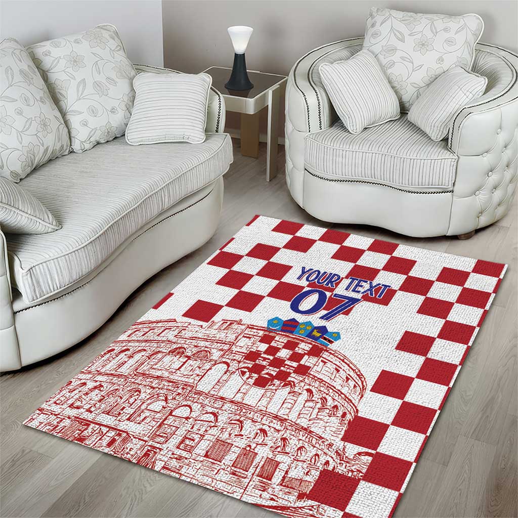 Croatia Football 2025 Custom Area Rug White Hrvatska Kockasti - Pula Arena