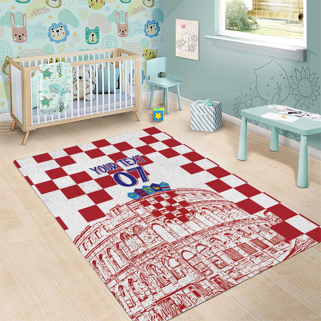 Croatia Football 2025 Custom Area Rug White Hrvatska Kockasti - Pula Arena
