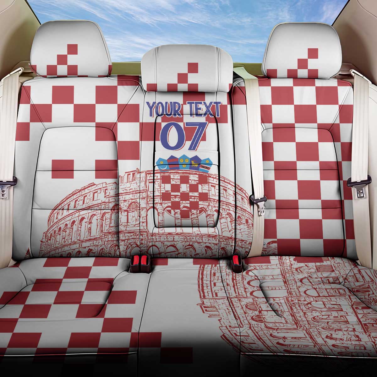 Croatia Football 2025 Custom Back Car Seat Cover White Hrvatska Kockasti - Pula Arena