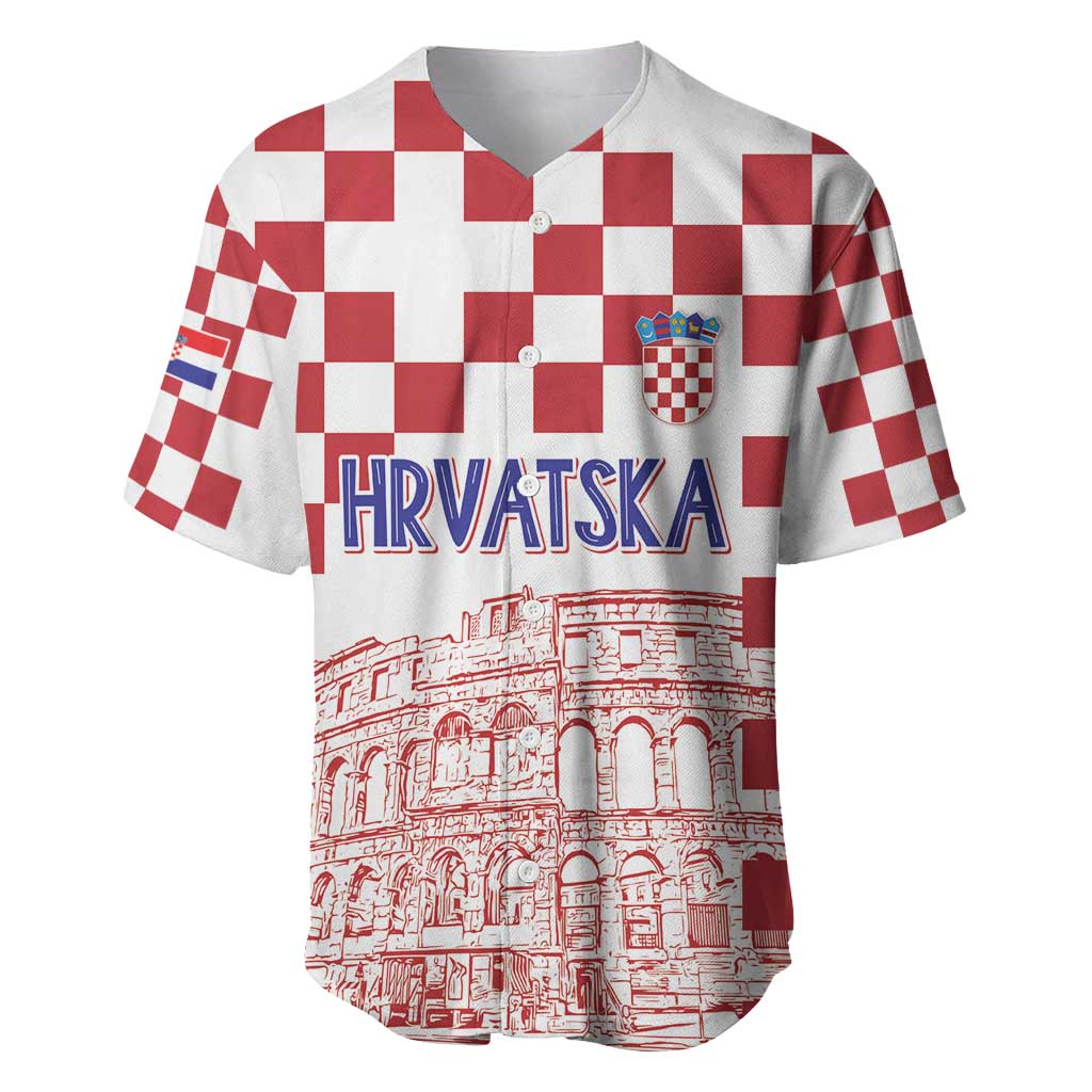 Croatia Football 2025 Custom Baseball Jersey White Hrvatska Kockasti - Pula Arena