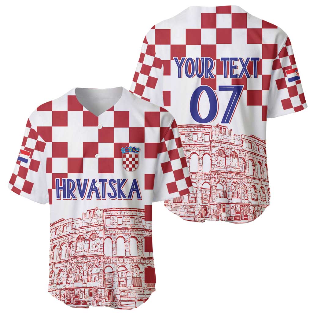 Croatia Football 2025 Custom Baseball Jersey White Hrvatska Kockasti - Pula Arena