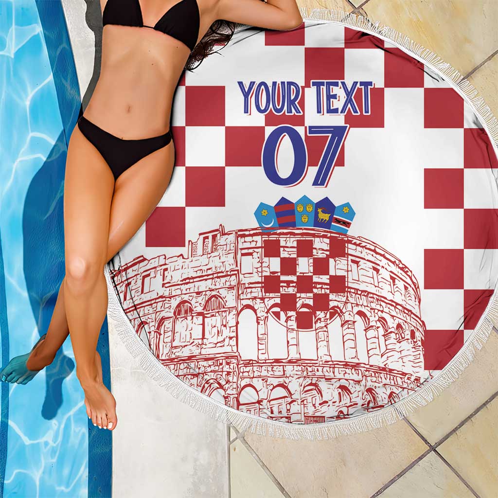 Croatia Football 2025 Custom Beach Blanket White Hrvatska Kockasti - Pula Arena
