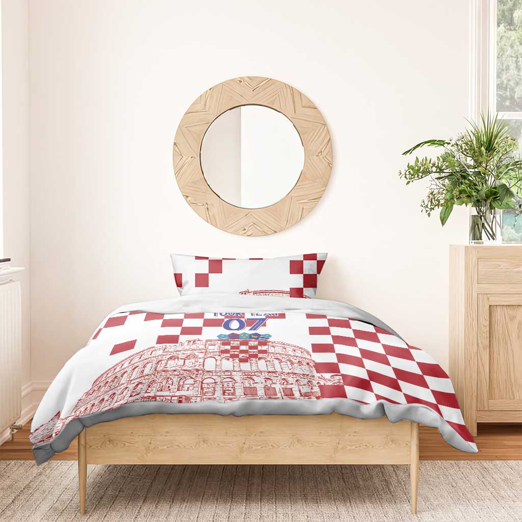 Croatia Football 2025 Custom Bedding Set White Hrvatska Kockasti - Pula Arena