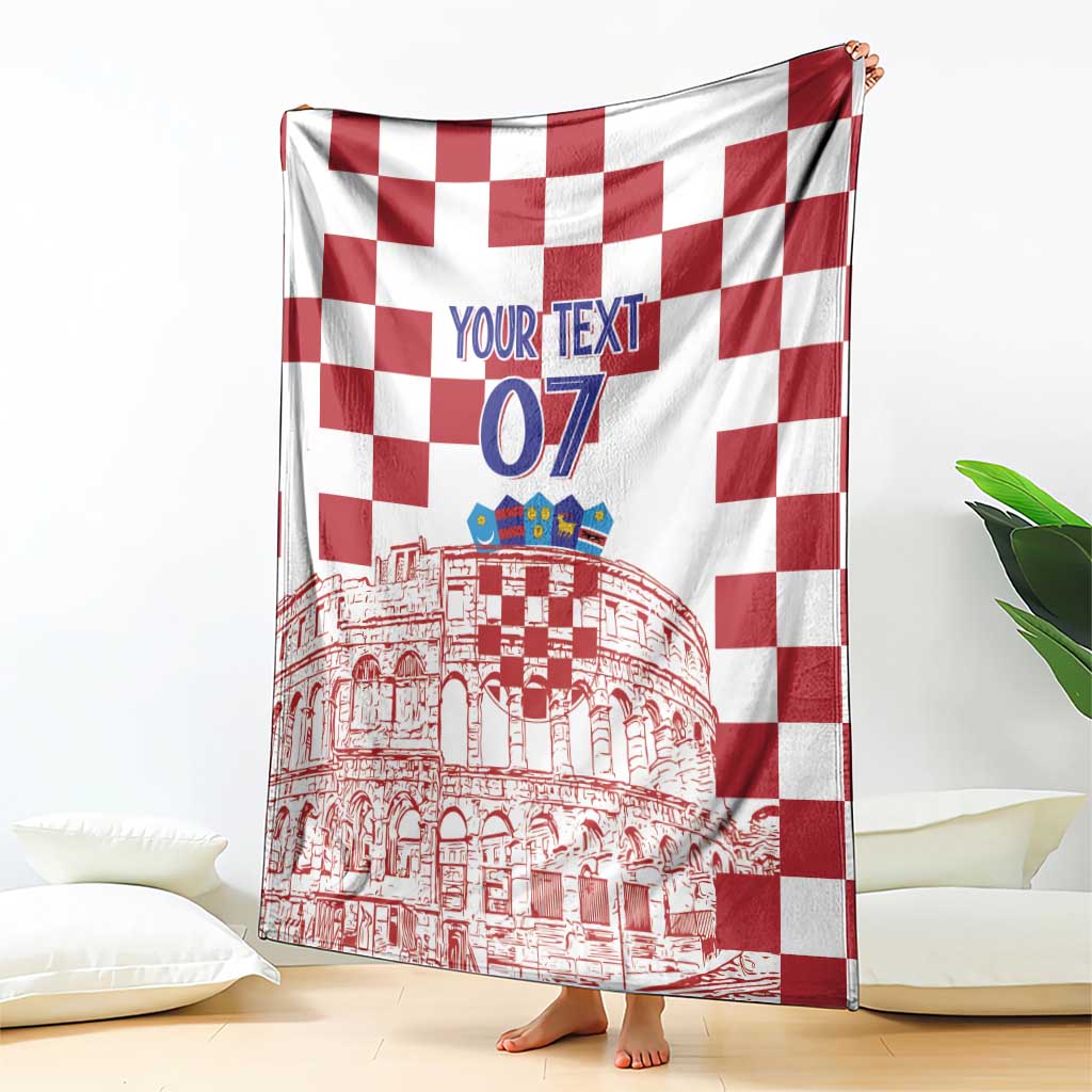 Croatia Football 2025 Custom Blanket White Hrvatska Kockasti - Pula Arena