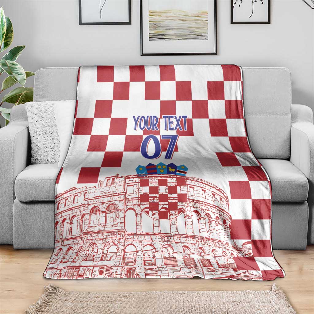 Croatia Football 2025 Custom Blanket White Hrvatska Kockasti - Pula Arena