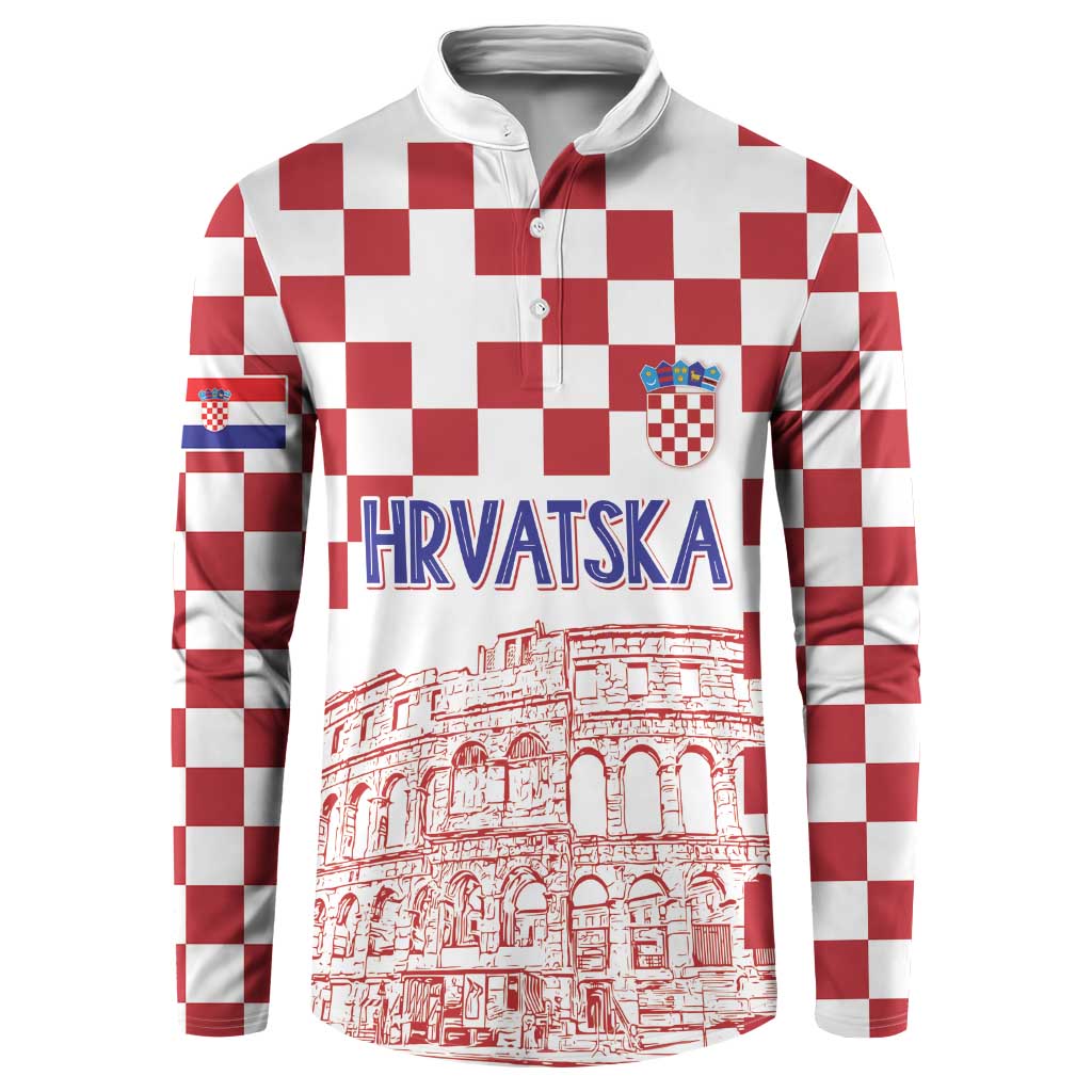 Croatia Football 2025 Custom Button Sweatshirt White Hrvatska Kockasti - Pula Arena