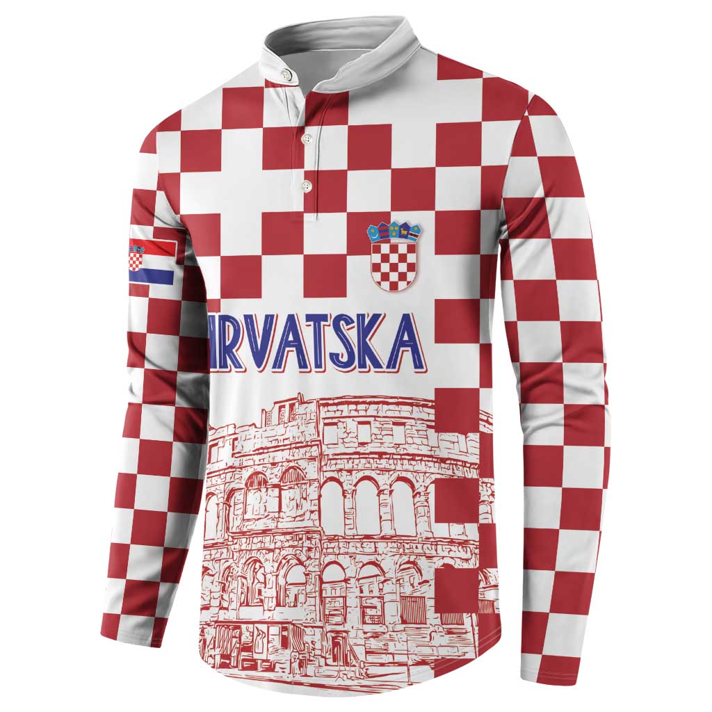 Croatia Football 2025 Custom Button Sweatshirt White Hrvatska Kockasti - Pula Arena
