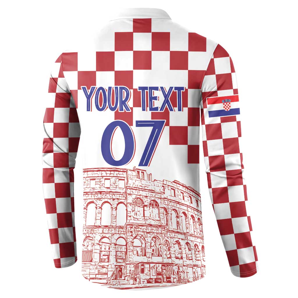 Croatia Football 2025 Custom Button Sweatshirt White Hrvatska Kockasti - Pula Arena