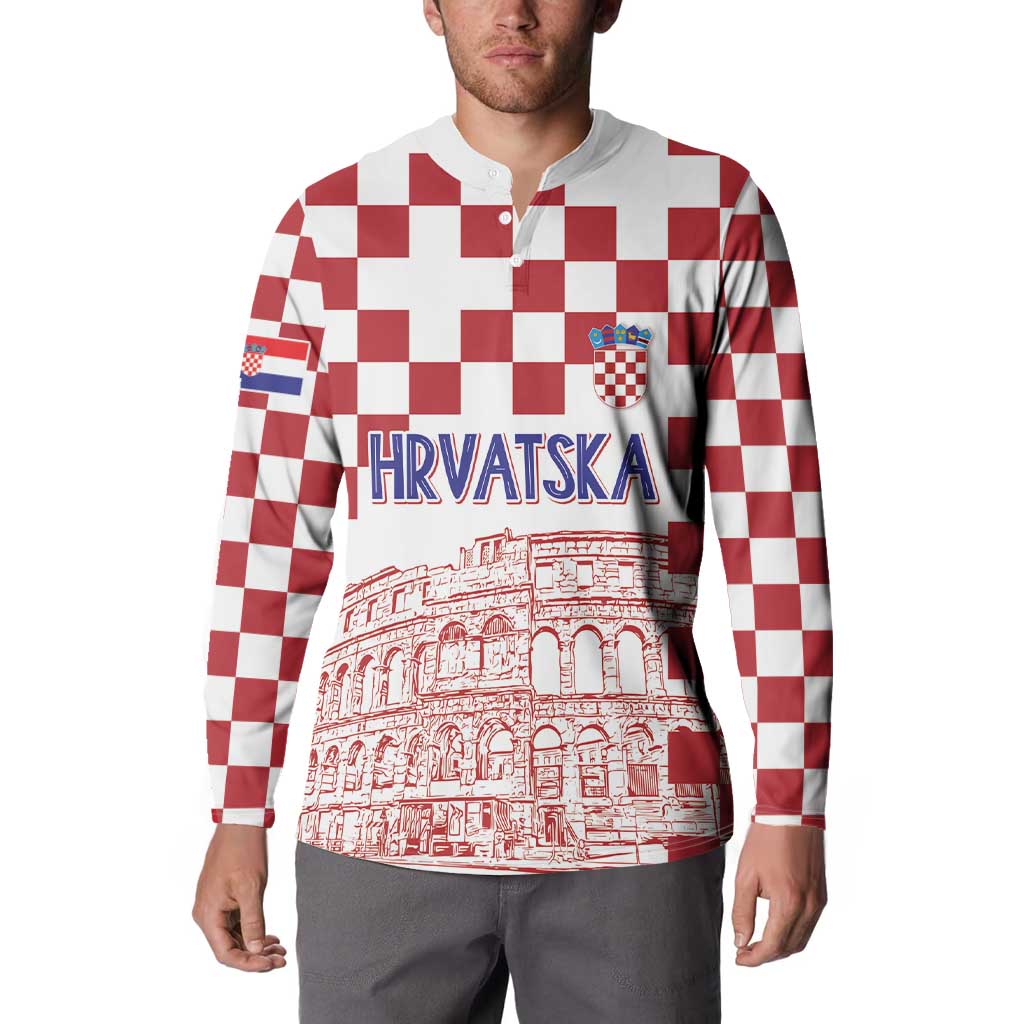 Croatia Football 2025 Custom Button Sweatshirt White Hrvatska Kockasti - Pula Arena