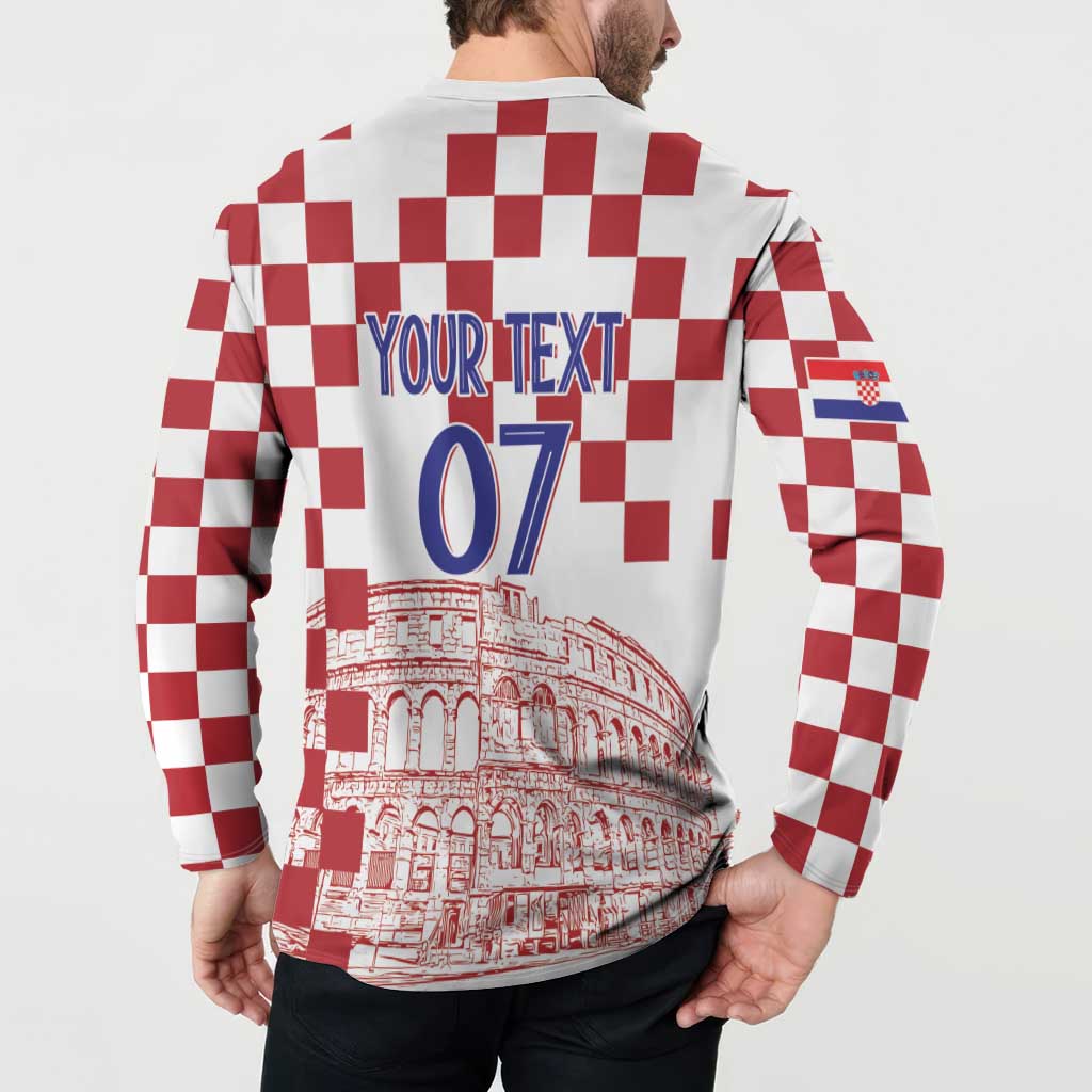 Croatia Football 2025 Custom Button Sweatshirt White Hrvatska Kockasti - Pula Arena
