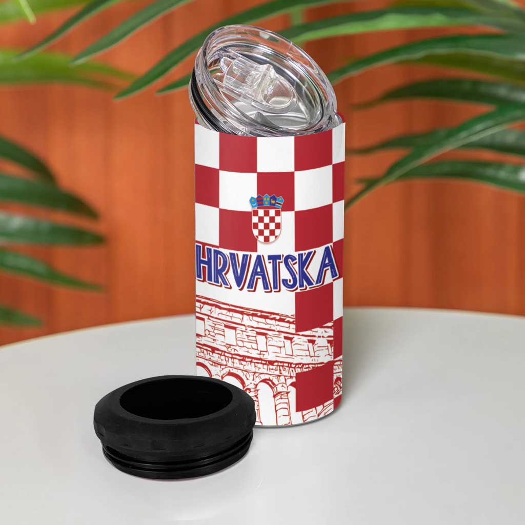 Croatia Football 2025 Custom 4 in 1 Can Cooler Tumbler White Hrvatska Kockasti - Pula Arena